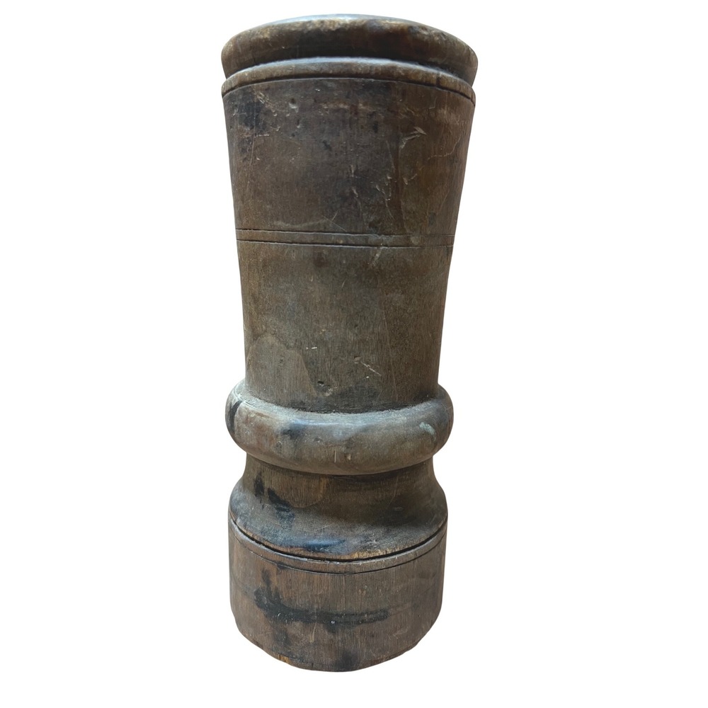 Antique Primitive Hand Carved Wooden Vessel Rustic Farmhouse Vase Wood